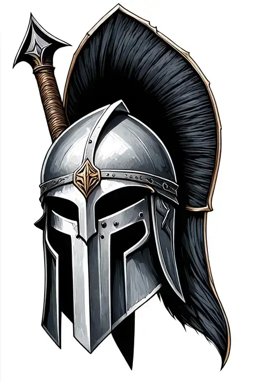 Spartan helmet with sword or spear tattoo design idea