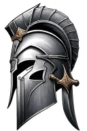 Spartan helmet with sword or spear tattoo design idea