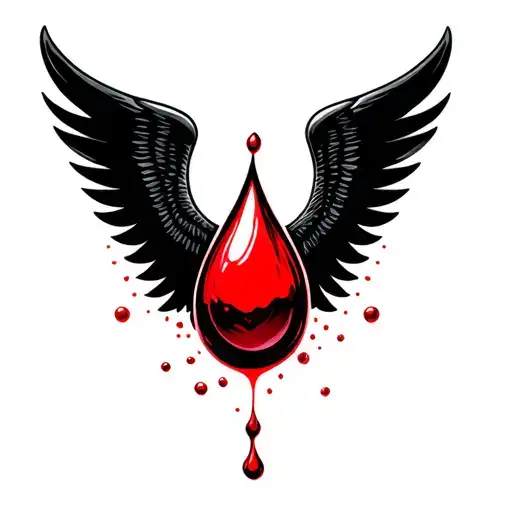 red blood drop with black wings spread wide tattoo design idea