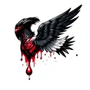 red blood drop with black wings spread wide tattoo design idea