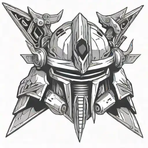 gundam helmet with samurai sword going tattoo design idea