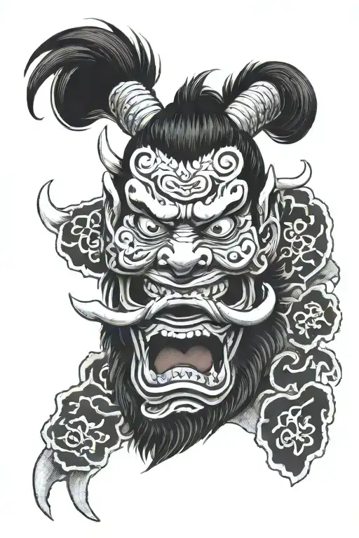 Shogun versus oni demon mask tattoo design idea
