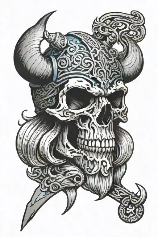 viking skull blue horns tattoo design idea