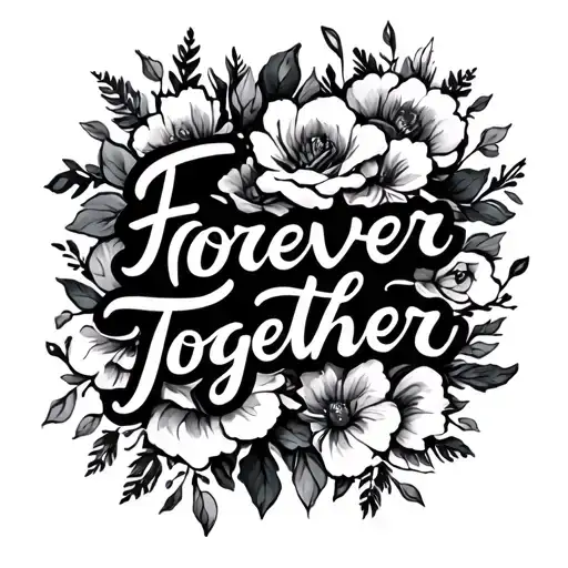 1.Texte: • "Forever Together" in fine strained cursive (modern calligraphy style, like this model). • Légémen letters tattoo design idea