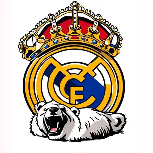 polar bear with real madrid crown logo tattoo design idea