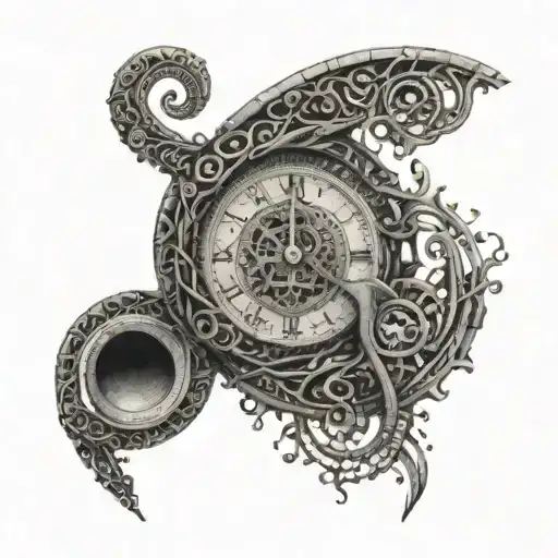 An intricate design of a music note intertwined with a clock to symbolize the night shift occupation tattoo design idea