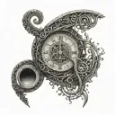 An intricate design of a music note intertwined with a clock to symbolize the night shift occupation tattoo design idea