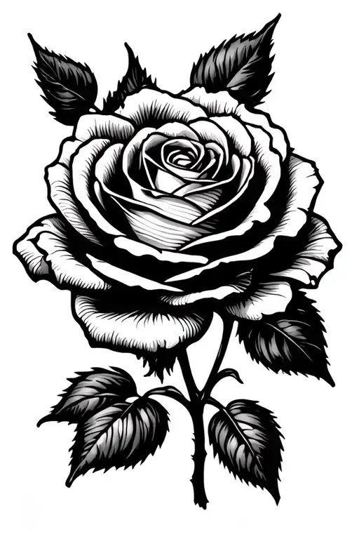 "Create a decal of a small rose in black and white style, with delicate details. The rose should have shadowed petals tattoo design idea