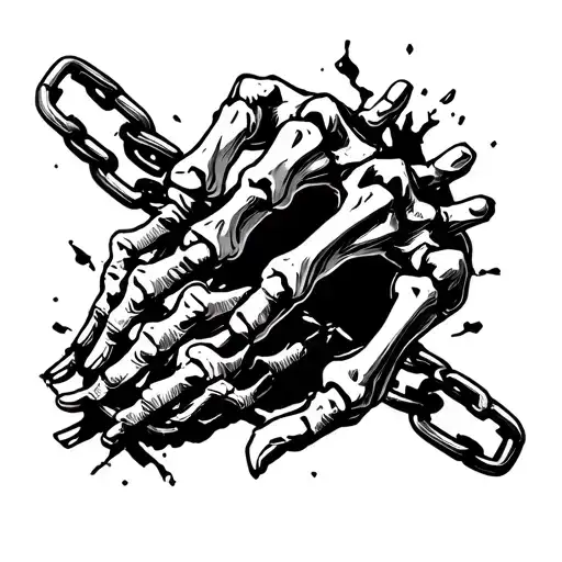 "freedom" skeleton hands breaking chain tattoo design idea
