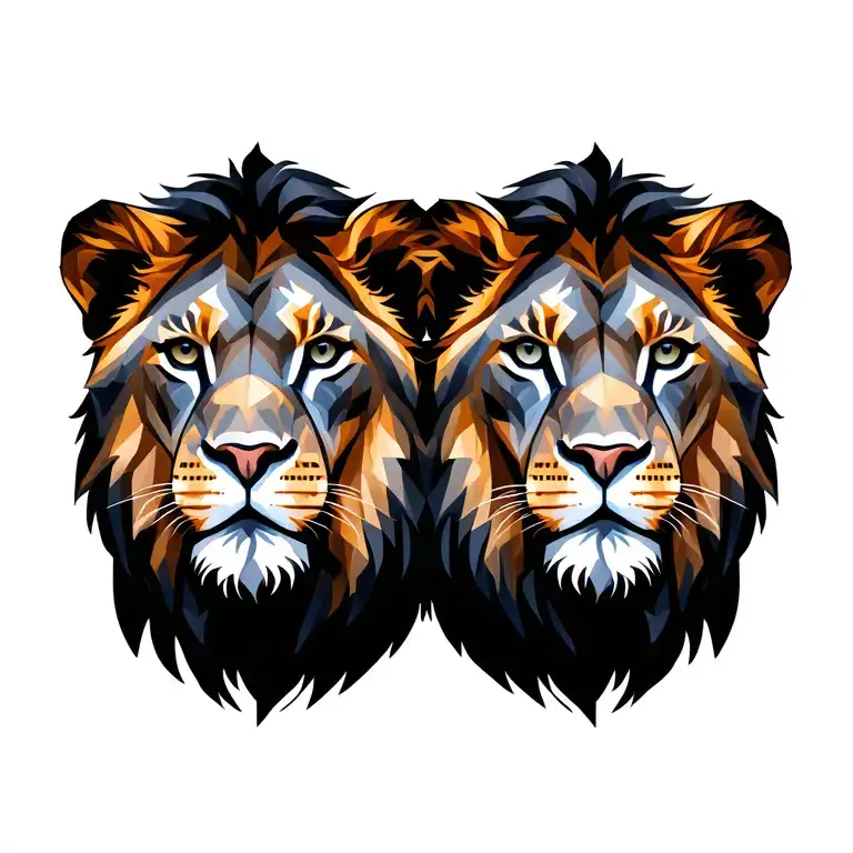 2 lions and 2 cubs face only tattoo design idea