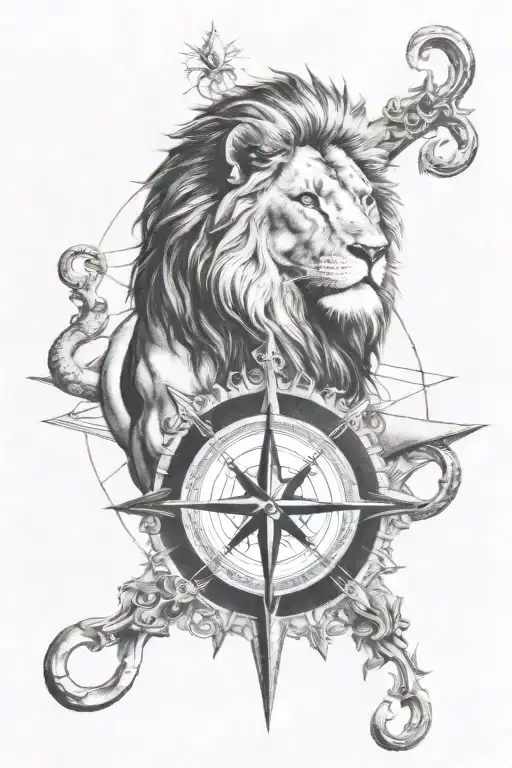 Lion and Compass tattoo design idea