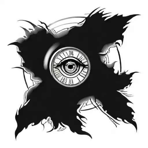 time clock with human eye tattoo design idea