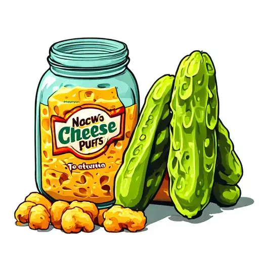 pickle jar and a bag of cheese puffs tattoo design idea