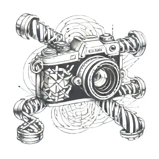 camera with geometric shapes in the form of DNA tattoo design idea