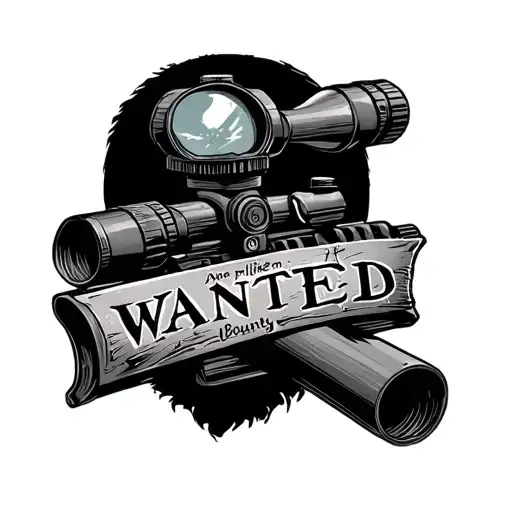 sniper scope woth wanted written like a bounty tattoo design idea