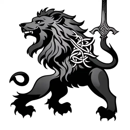 Celtic Lion with a sword painted on it's shoulder tattoo tattoo design idea