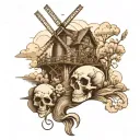 Dutch windmill skull path leading towards tattoo design idea