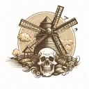 Dutch windmill skull path leading towards tattoo design idea