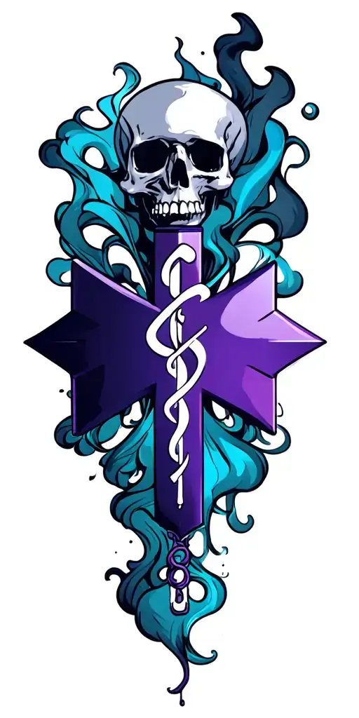 EMT star of life with smoke forming the shape skulls tattoo design idea