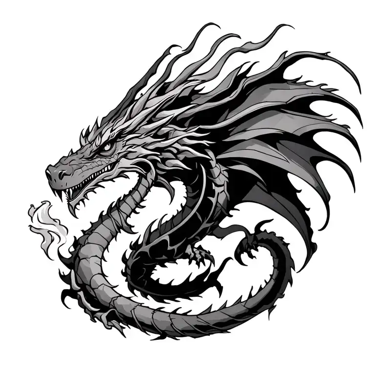 Fire breathing dragon across the back, with its tail going down the left tricep and the claws over the right shoulder tattoo design idea
