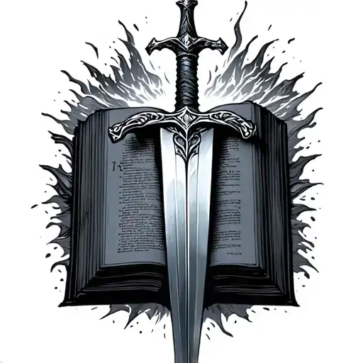 sword coming out of a bible tattoo design idea