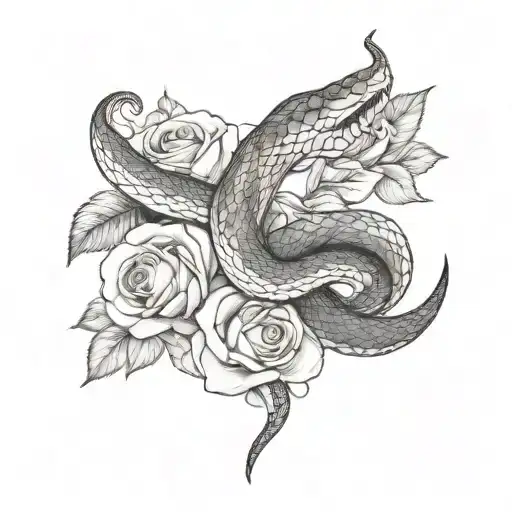 throat tattoo snake and roses tattoo design idea