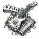 guitar, harmonica, train tattoo design idea