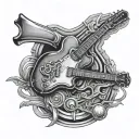 guitar, harmonica, train tattoo design idea