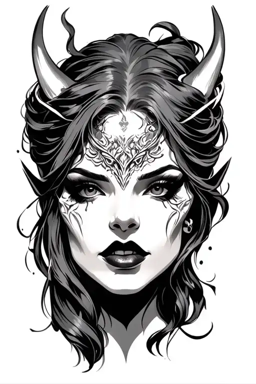bond demon woman face tattoo design idea