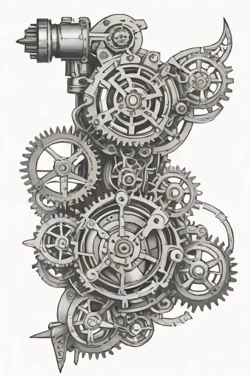 steampunk inspired mechanical outline drawing tattoo tattoo design idea