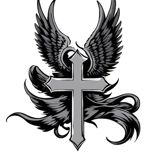 cross with wings tattoo design idea