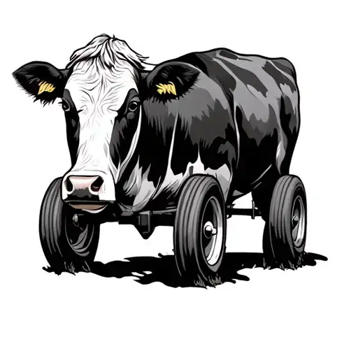 cow with farmer tractor tattoo design idea