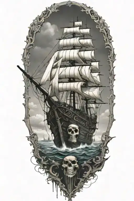 skeleton ship tattoo design idea