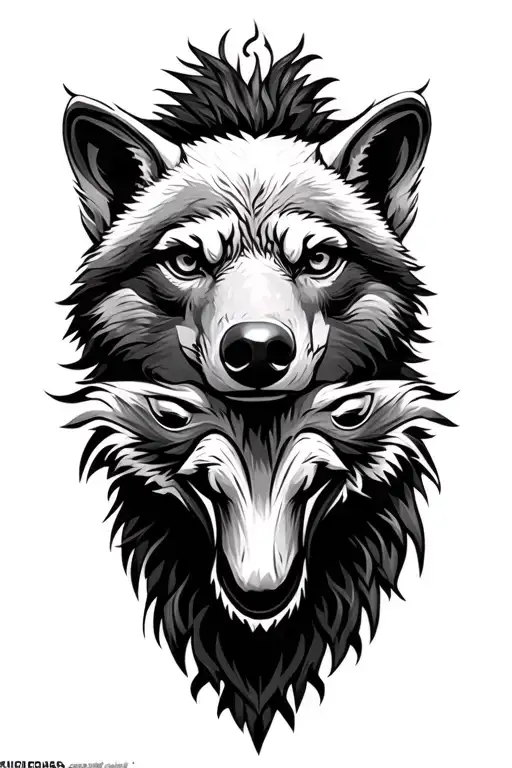 eagle, cougar, bear, fox and wolf head mural tattoo design idea