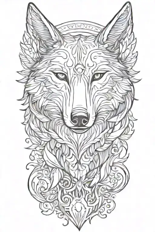 Wolf head with wings and crescent moon tattoo design idea