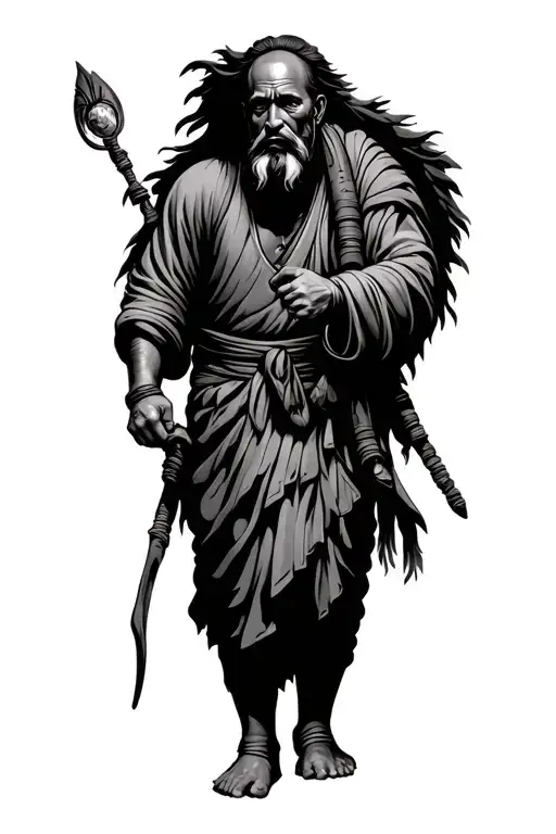 nomad venturer traveling monk tattoo design idea
