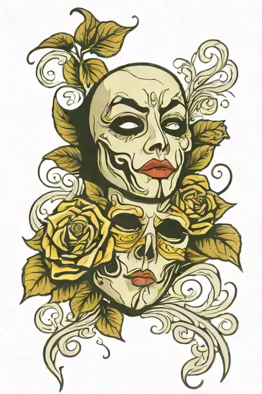 phantom of the opera mask with roses tattoo design idea