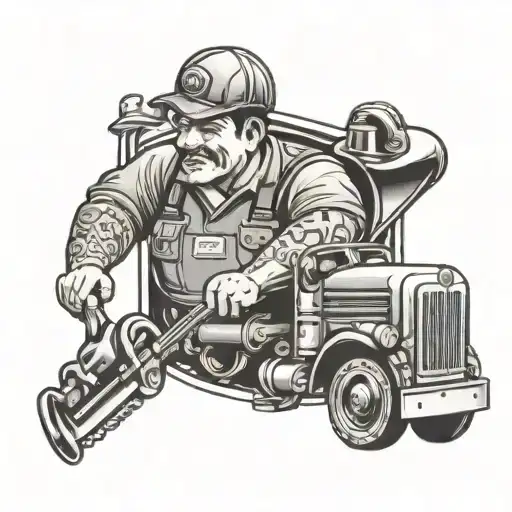 truck driver combine plumber tattoo design idea