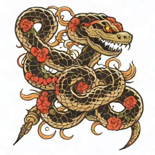 traditional japanes fan snake tattoo design idea