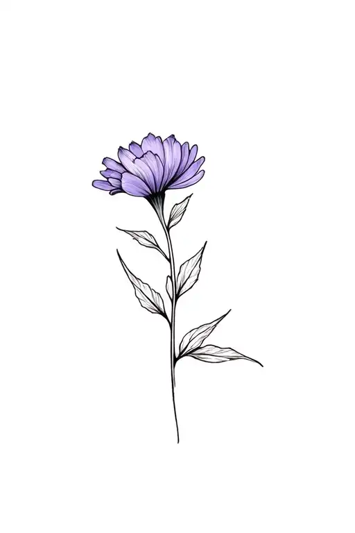fine line violet flower in black and white tattoo design idea