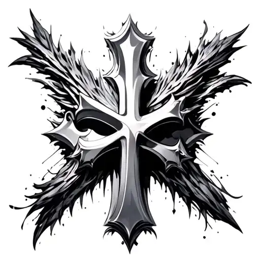A silver cross in the style of cybersigilism tattoo design idea