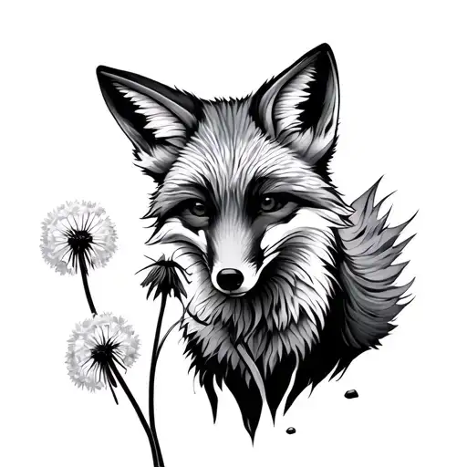 The fox sniffs dandelion tattoo design idea