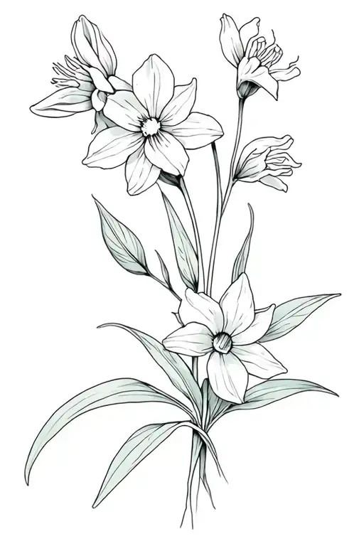 larkspur flower and paperwhite narcissus flower tattoo design idea