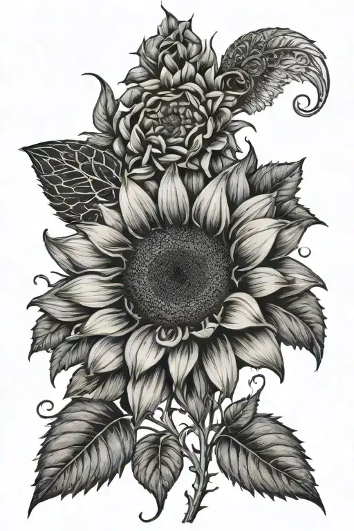 sunflower and honey suckles and roses  tattoo design idea