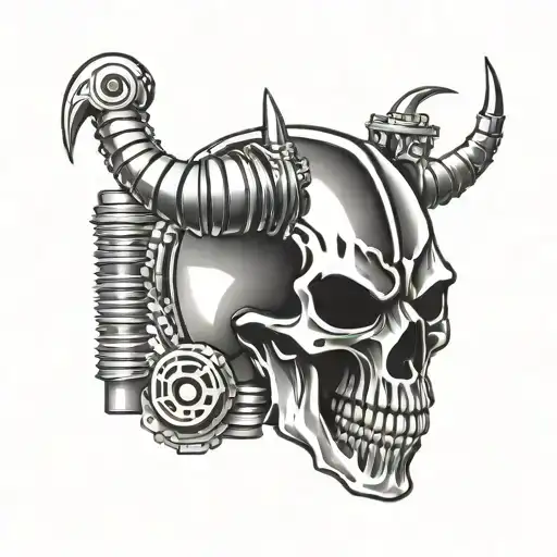 Slipknot goat skull and spine with crankshaft and pistons emerging from spine  tattoo design idea