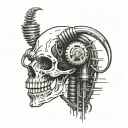 Slipknot goat skull and spine with crankshaft and pistons emerging from spine  tattoo design idea
