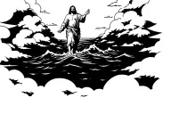 Jesus walking on water with clouds surrounding tattoo design idea