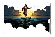 Jesus walking on water with clouds surrounding tattoo design idea