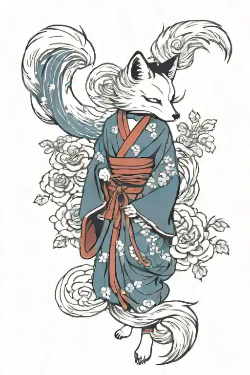 kitsune full body tattoo design idea