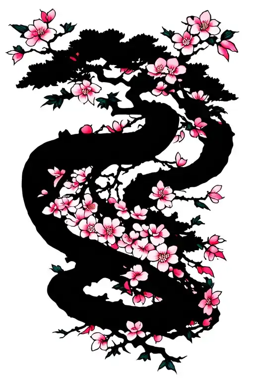 si fi cherry blossom tree with vines wrapping around the arm tattoo design idea